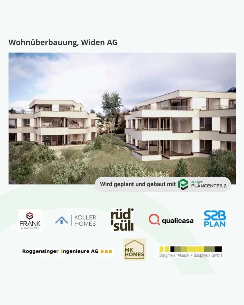Visualisierung Wohnüberbauung Widen AG mit den beteiligten Planungsbüros.
