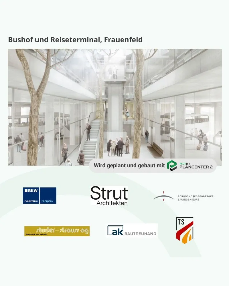 Visualisierung Bushof und Reiseterminal, Frauenfeld mit den beteiligten Planungsbüros.