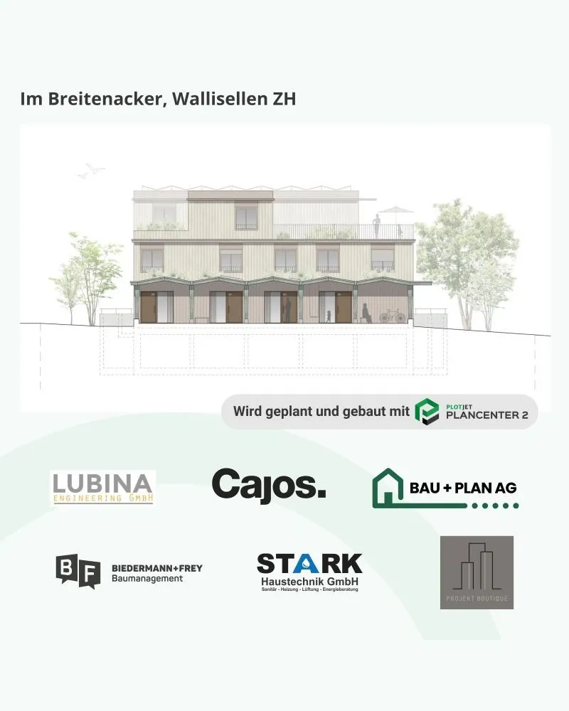 Visualisierung Im Breitenacker, Wallisellen ZH mit den beteiligten Planungsbüros.