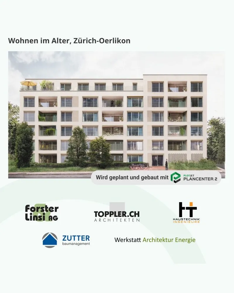 Visualisierung Wohnen im Alter, Zürich-Oerlikon mit den beteiligten Planungsbüros.