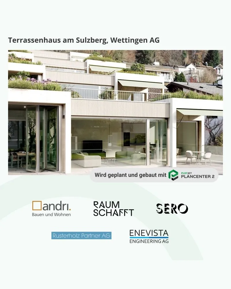 Visualisierung Terrassenhaus am Sulzberg, Wettingen AG mit den beteiligten Planungsbüros.