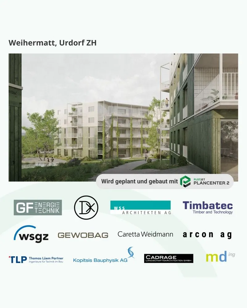 Visualisierung Weihermatt, Urdorf ZH mit den beteiligten Planungsbüros.