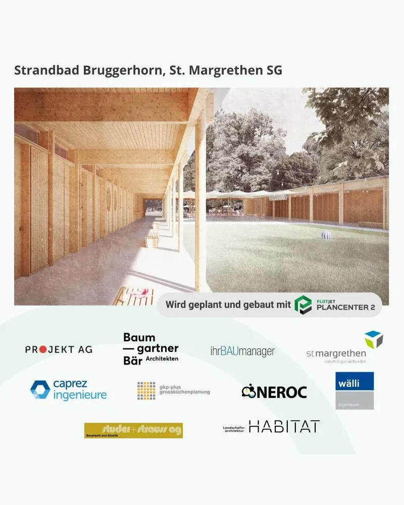 Visualisierung Strandbad Bruggerhorn, St. Margrethen SG mit den beteiligten Planungsbüros.