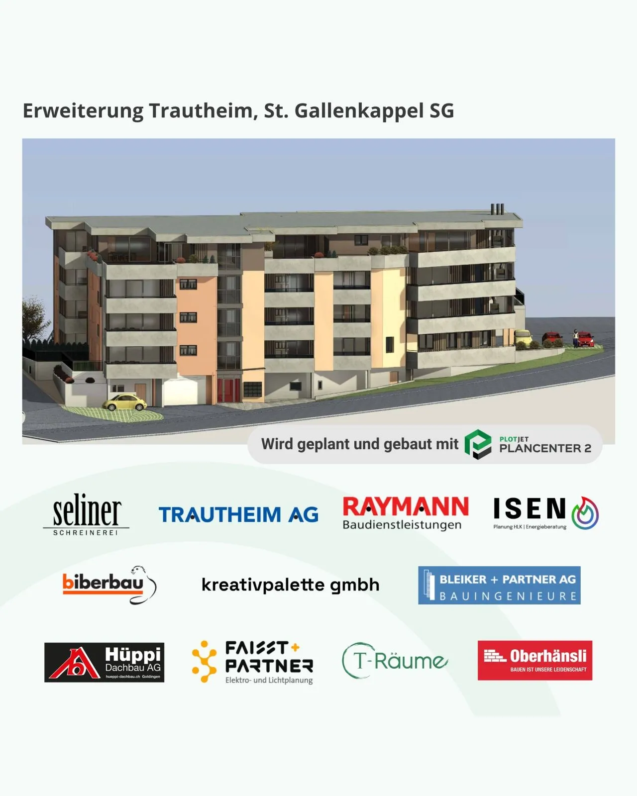 Visualisierung Erweiterung Trautheim, St. Gallenkappel SG mit den beteiligten Planungsbüros.