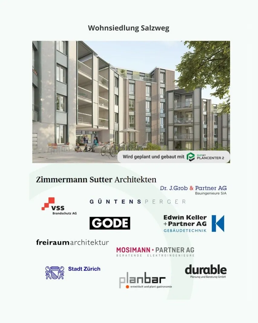 Visualisierung Wohnsiedlung Salzweg mit den beteiligten Planungsbüros.