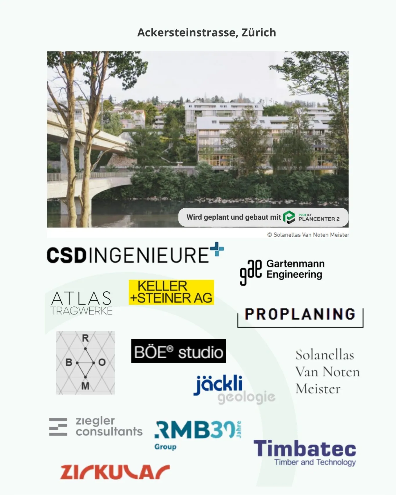 Visualisierung Ackersteinstrasse, Zürich mit den beteiligten Planungsbüros.