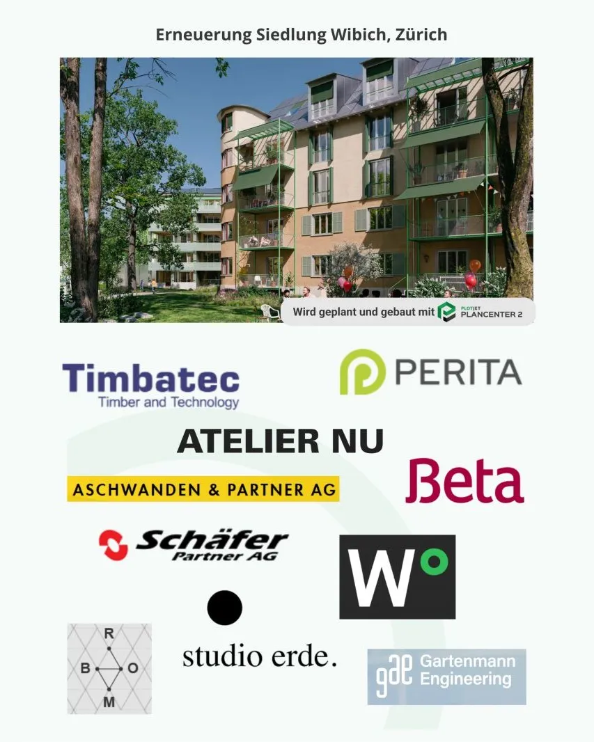 Visualisierung Erneuerung Siedlung Wibich, Zürich mit den beteiligten Planungsbüros.