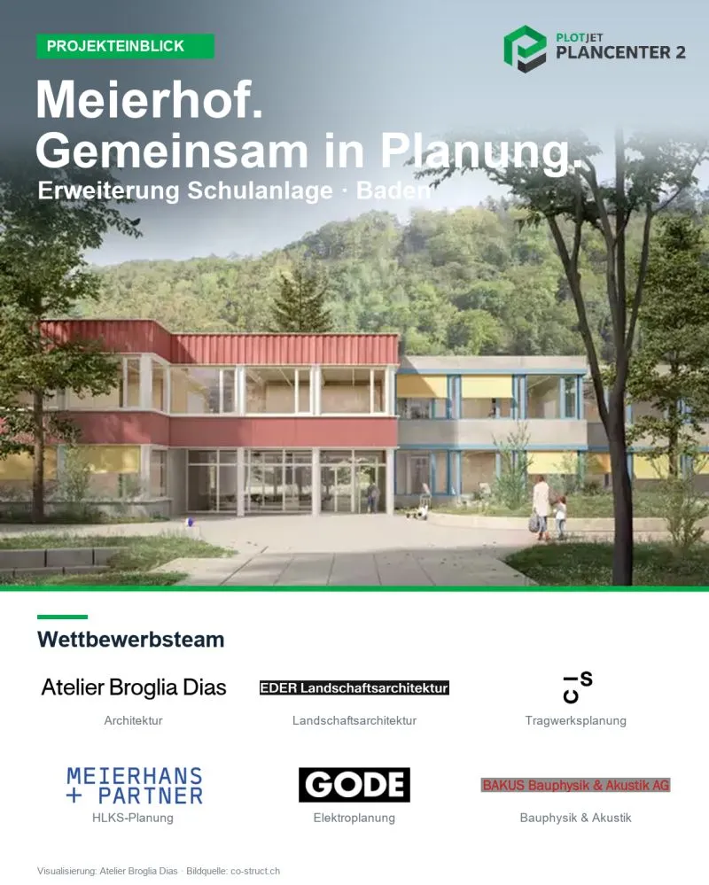 Visualisierung der Erweiterung Schulanlage Meierhof in Baden mit dem Wettbewerbsteam.
