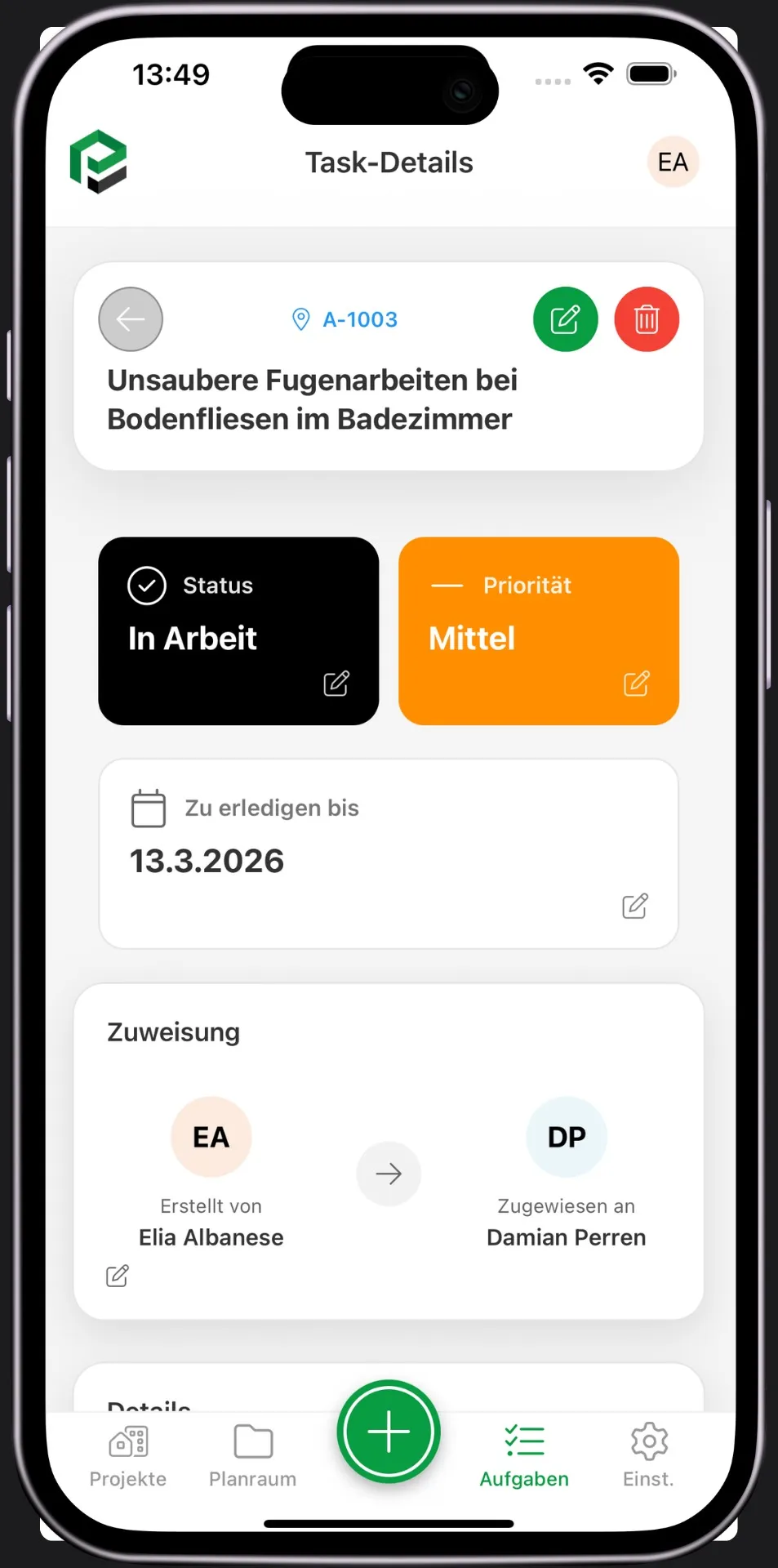 Stilisierte Vorschau: PlotJet Baustellen-App