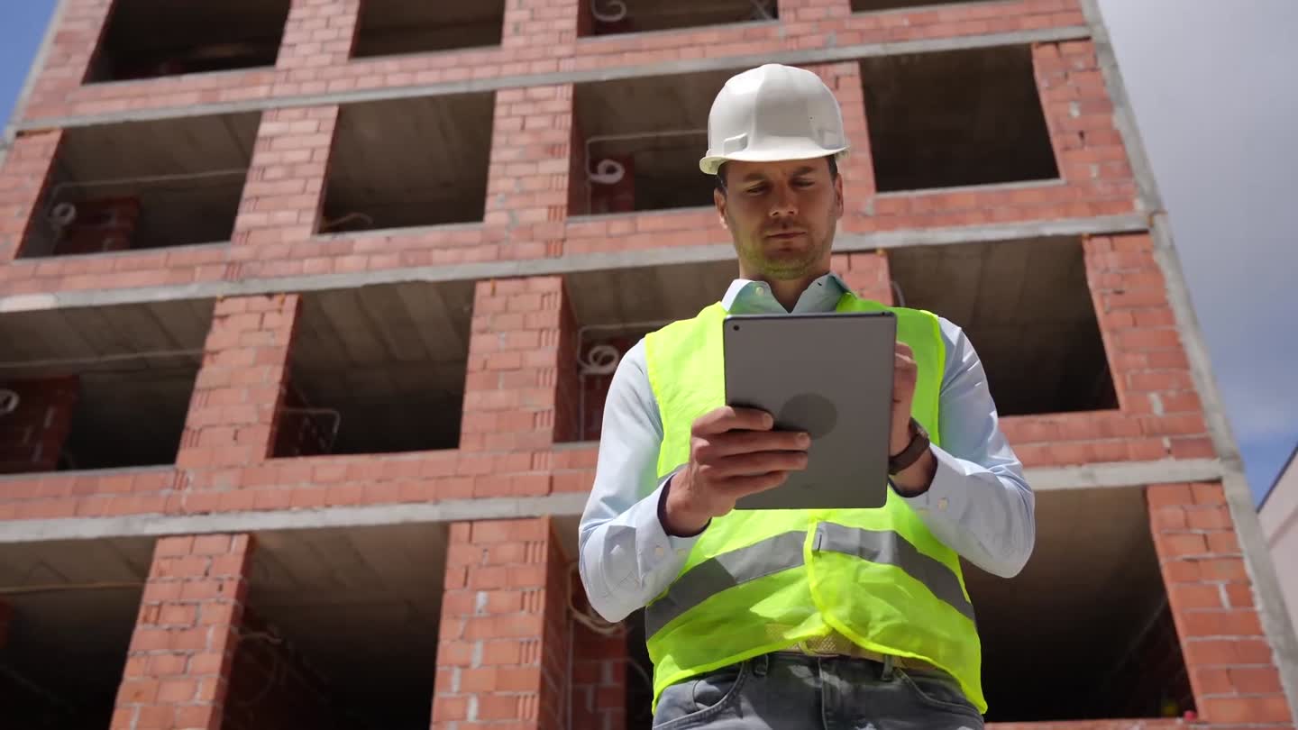 Bauleiter auf der Baustelle mit Tablet
